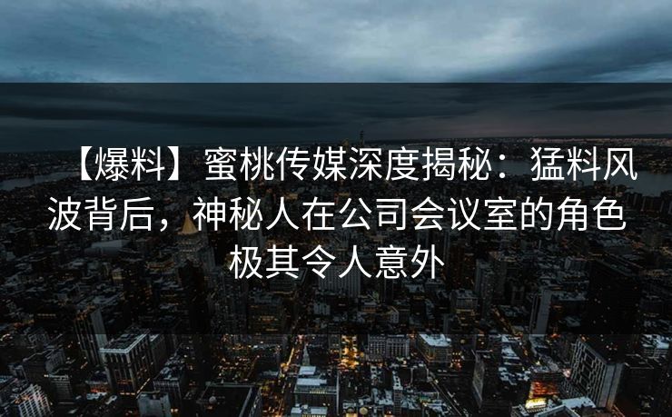 【爆料】蜜桃传媒深度揭秘：猛料风波背后，神秘人在公司会议室的角色极其令人意外