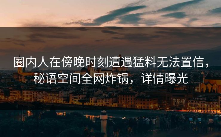 圈内人在傍晚时刻遭遇猛料无法置信，秘语空间全网炸锅，详情曝光
